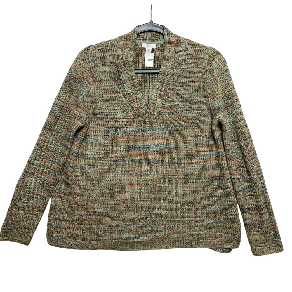 J. Jill Sweater Womens M Petite Multi Space Dye Shawl V-Neck Textured Top